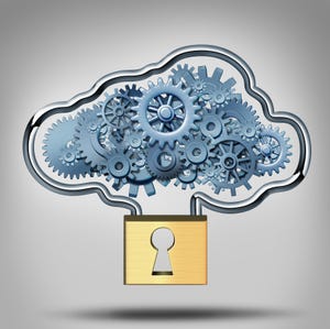 Cloud shape, with gears on the inside, secured with a padlock