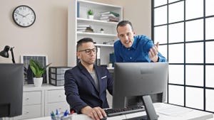 Two men business workers having conflict working at office. Two men business workers having conflict working at office.