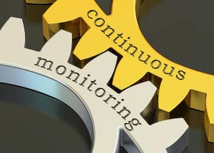 The words continuous monitoring etched on interlocking gears