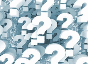 question marks in white and light blue digititized