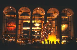 The Metropolitan (the Met) opera house in New York at Christmas time.