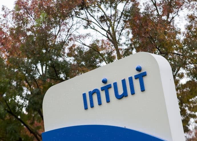 intuit headquarters sign on background of autumnal trees