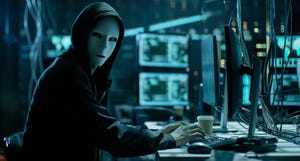 Masked Hacker is Using Computer for Organizing Massive Data Breach Attack on Corporate Servers. They're in Underground Secret Location