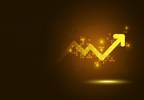 financial chart with bright yellow arrow moving upward financial chart with bright yellow arrow moving upward