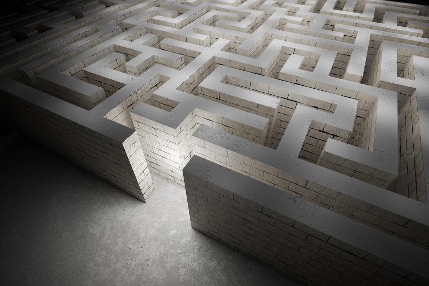 Maze or labyrinth. Strategy and decision making concept.