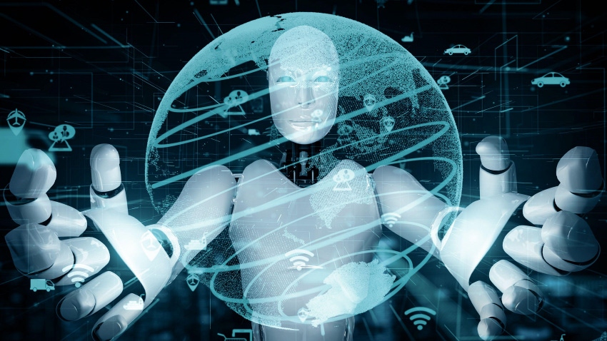 Futuristic robot artificial intelligence huminoid AI transportation analytic technology development