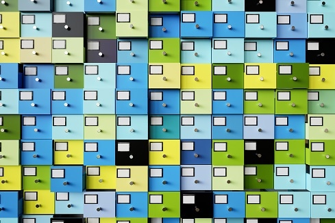 abstract of data storage in colorful boxes stacked up on top of each other