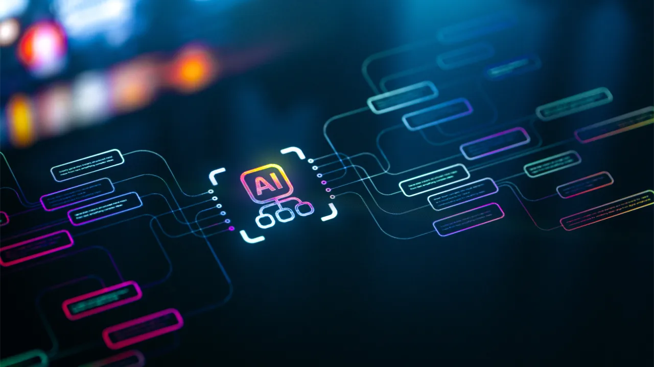 A digital illustration of an AI workflow. A digital illustration of an AI workflow.
