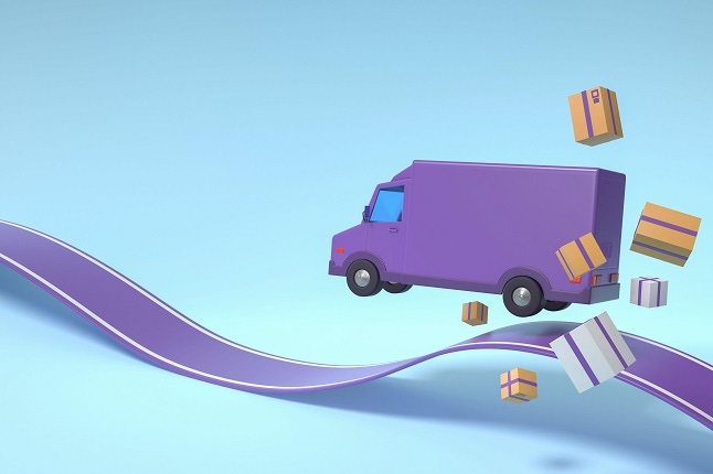 illustration of a delivery van on bumpy road with boxes spilling out