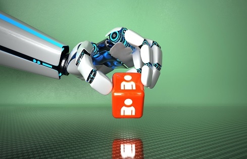robot arm selecting a cube representing an employee robot arm selecting a cube representing an employee