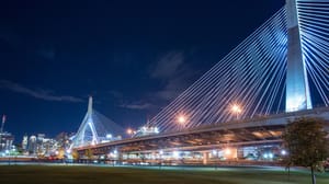 Leonard P Zakim Bridge, or Bunker Hill Bridge, over the Charles River in Boston, Massachusetts. Leonard P Zakim Bridge, or Bunker Hill Bridge, over the Charles River in Boston, Massachusetts.