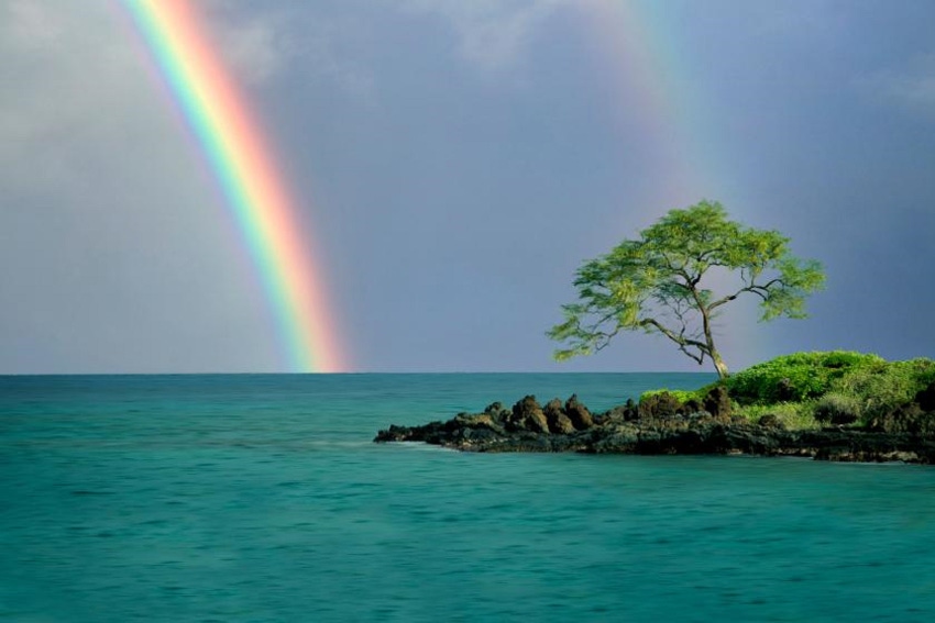 rainbow over a tropical island
