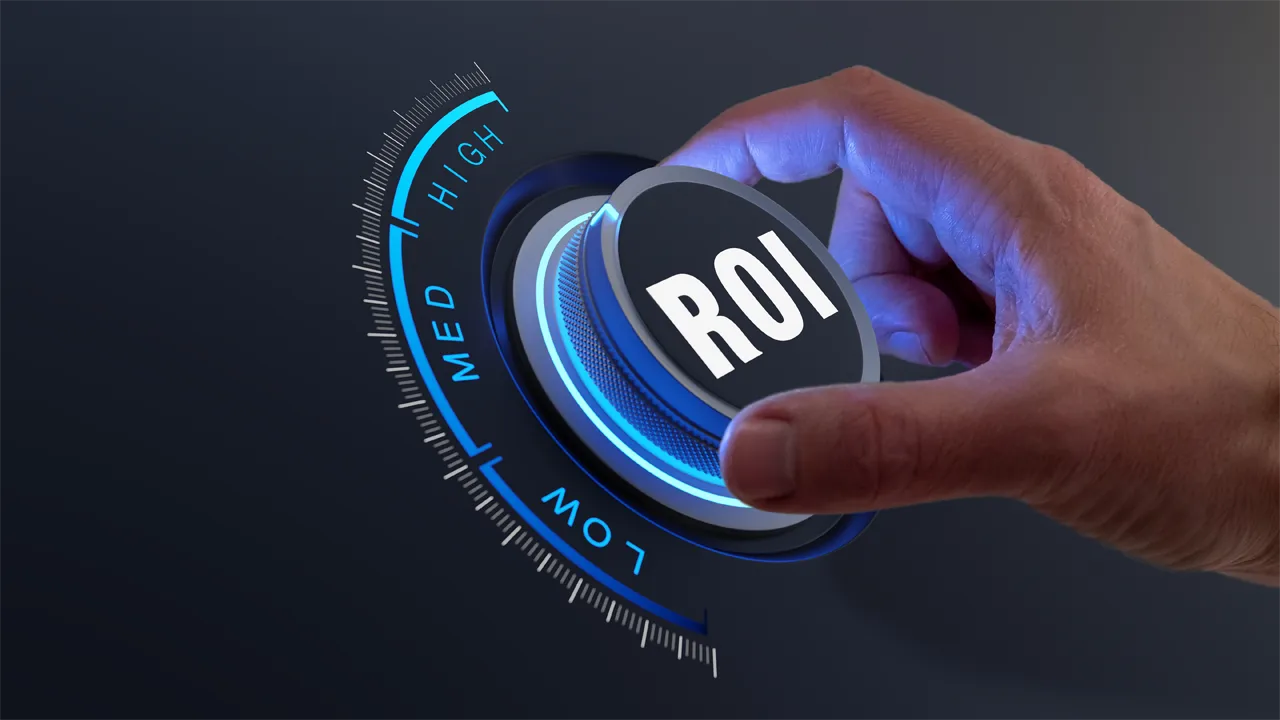 A hand turns up a knob that reads 'ROI.' A hand turns up a knob that reads 'ROI.'