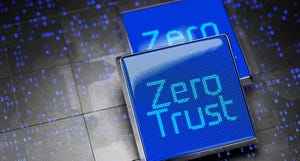 inscription zero trust on a monochrome LCD display. Network connection concept on a cubic background.