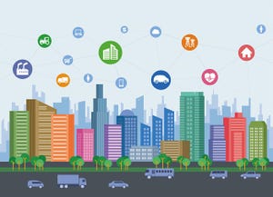 smart city on global ground with various technological icons, futuristic cityscape and modern lifestyle, smart gird, IoT 
