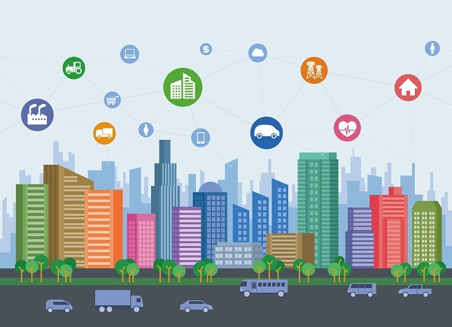 smart city on global ground with various technological icons, futuristic cityscape and modern lifestyle, smart gird, IoT smart city on global ground with various technological icons, futuristic cityscape and modern lifestyle, smart gird, IoT