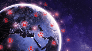 A digital view of the globe, with lock icons indicating cyberattacks A digital view of the globe, with lock icons indicating cyberattacks