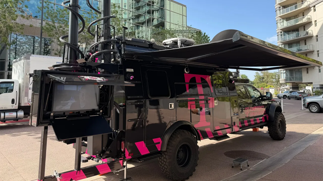 A satellite-equipped mobile cell site truck was deployed to the Walton County Emergency Operations Center in Florida to assist with Hurricane Isaias A satellite-equipped mobile cell site truck was deployed to the Walton County Emergency Operations Center in Florida to assist with Hurricane Isaias