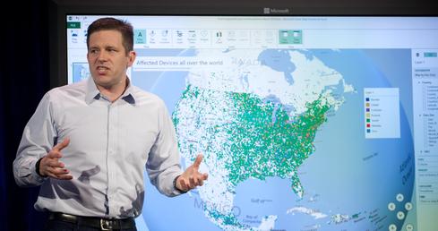 Microsoft GM Eron Kelly demonstrates how Microsoft's new products visualize complex data sets. 
