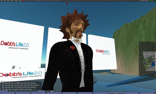 Philip Rosedale's avatar delivers a keynote at the Life 2.0 conference