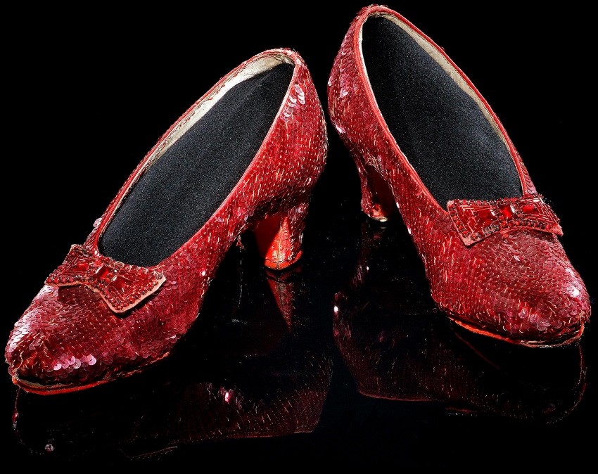 Ruby slippers worn by Judy Garland's character Dorothy in the 1939 movie The Wizard of Oz.