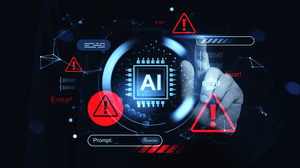 A human hand interacts with an AI system interface A human hand interacts with an AI system interface
