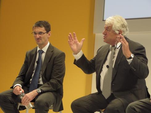 SAP Chairman Hasso Plattner, right, and SAP Executive Board Member Bernd Leukert meet with press and analysts at Sapphire 2014. 