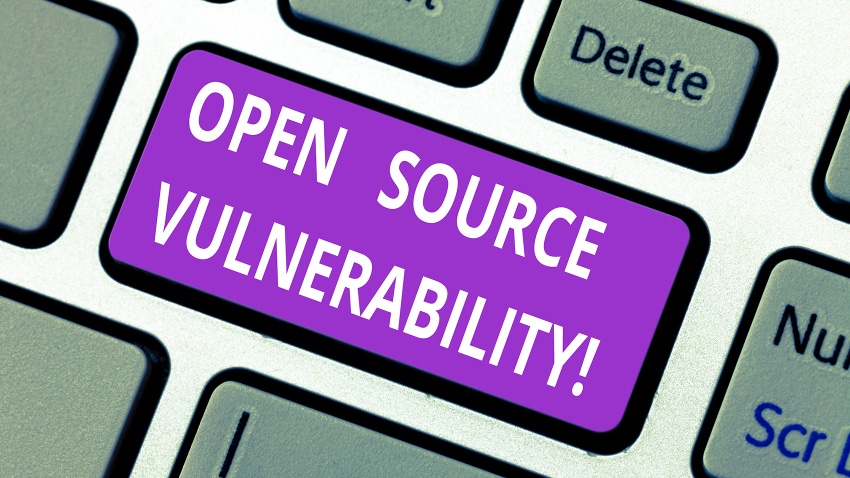 Concept depicting keyboard with "open source vulnerability" key.