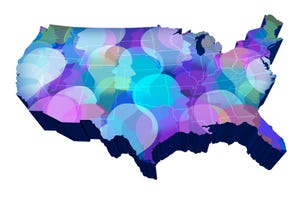 Map of america with profiles of people overlaid across the country 