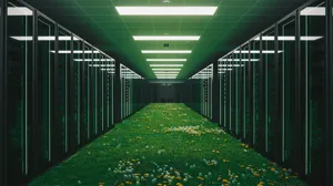 A concept illustration of a data center with grass growing in the center A concept illustration of a data center with grass growing in the center