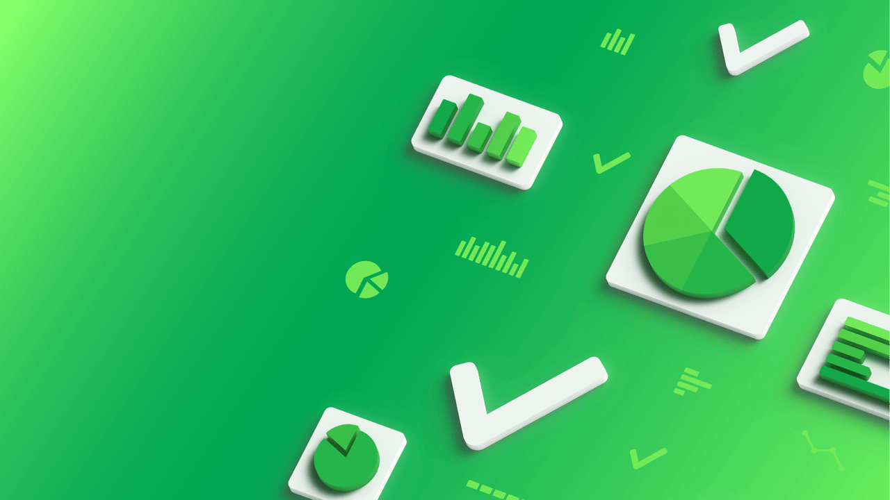 Data and checkmarks against a green background Data and checkmarks against a green background
