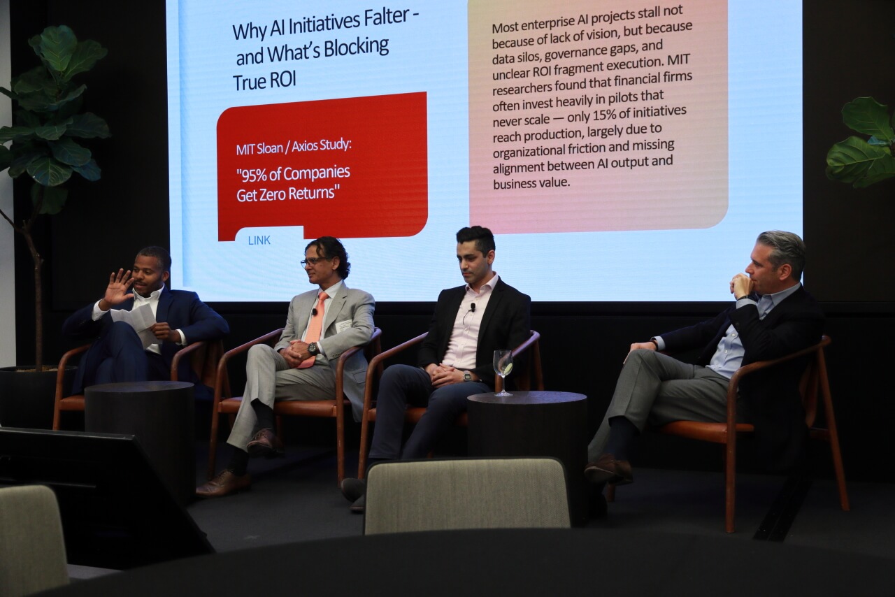 John Watso, Moiz Kohari, Gary Arora, and Aser Blanco discuss the MIT study at the AI Finance Leader Forum.