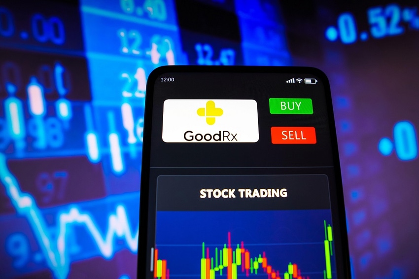 GoodRX logo and Buy and Sell on a smartphone screen