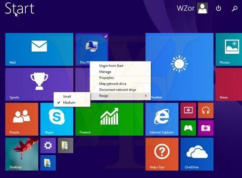 This screenshot from an alleged build of the Windows 8.1 update shows Live Tiles with new support for mouse input.(Source: WZor)