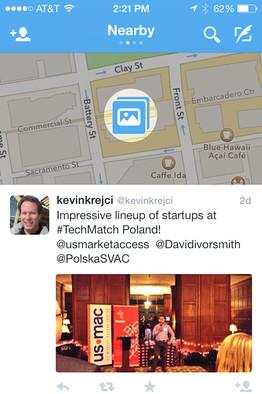 Twitter's Nearby timeline shows location-based tweets.