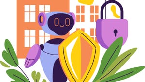 Illustration of a robot securing a home, in a colorful, modern flat design style. Illustration of a robot securing a home, in a colorful, modern flat design style.