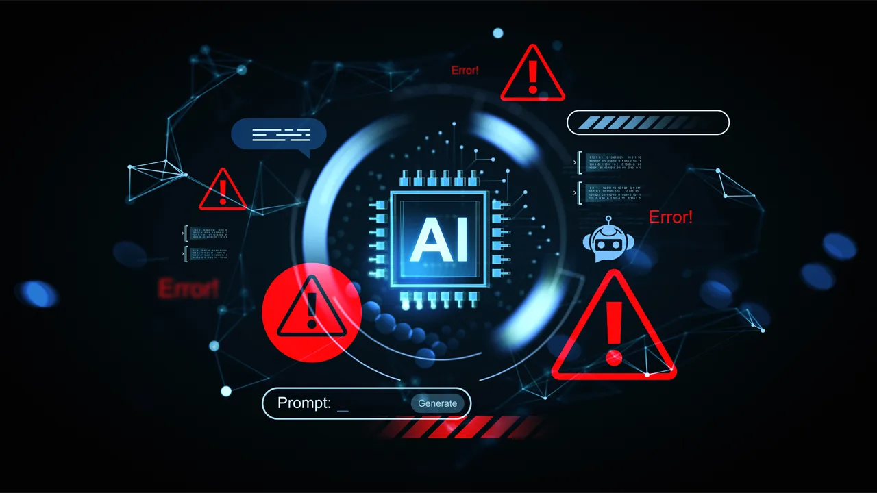 An illustration of error icons, with an AI platform in the center. An illustration of error icons, with an AI platform in the center.