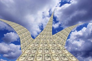 path of money bills leading to cloud