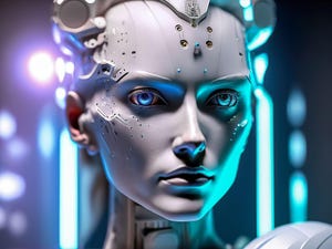 Head of anthropomorphic cyborg robot. portrait of artificial intelligence. 