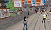 In the cosmopolitan scene in Amsterdam, one of Second Life's more highly traveled destinations, avatars mingle in the street and chat in a variety of languages.