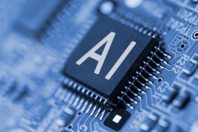 Close- up of computer chip with AI sign