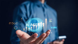 A hand holding a digital image reading "AI agents." A hand holding a digital image reading "AI agents."