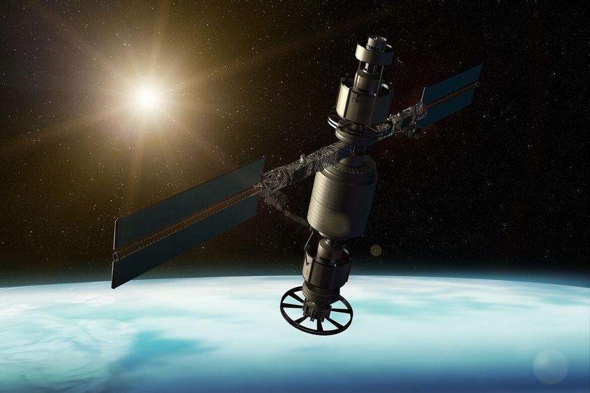 3D rendering of a satellite orbiting the earth