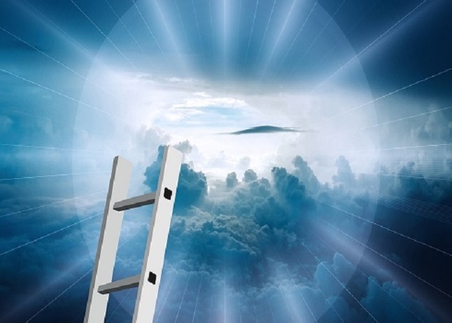 a ladder leading up to the top of a cloud