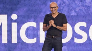 Microsoft CEO Satya Nadella, who shocked the tech world by hiring fired Open AI CEO Sam Altman, is seen speaking at an event in Seattle.