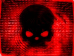 Black Skull on a Binary code background in Red Tone