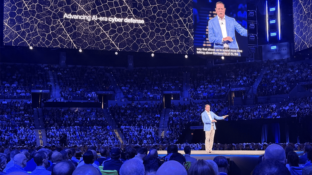 Cisco CEO Chuck Robbins on stage at Cisco Live Cisco CEO Chuck Robbins on stage at Cisco Live