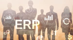 The word ERP appears on shadows of business exectives The word ERP appears on shadows of business exectives