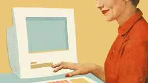 Digital illustration of a woman at a computer Digital illustration of a woman at a computer