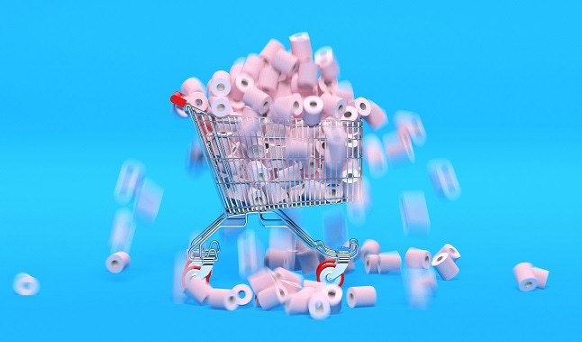 shopping cart full of toilet paper during crisis COVID-19